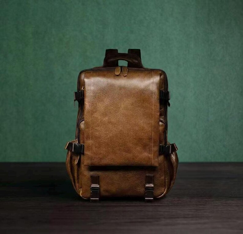 Retro Cowhide Leather Backpack, Large Capacity Travel Laptop Bag—unisex ...