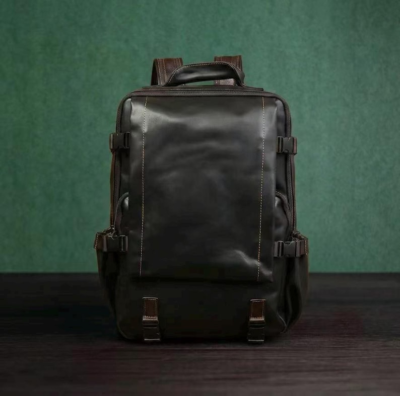 Retro Cowhide Leather Backpack, Large Capacity Travel Laptop Bag—unisex ...