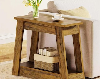 Rustic Wood Side Table Narrow End Table with Storage Shelf Small Nightstand Farmhouse Living Room Bedroom Accent Table