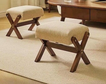 Taburete de madera maciza, otomana tapizada, banco pequeño, banco para zapatos de entrada, taburete de mesilla de noche, sala de estar, muebles nórdicos