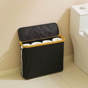 Toilet Paper Storage Basket with Lid and Window Bathroom Organizer for Extra Rolls Slim Space Saving Storage Bin