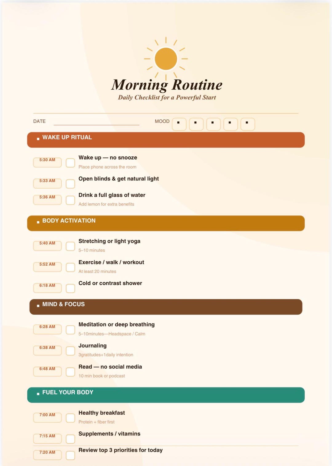 Free Pdf Morning Routine Morning Routine Checklist Printable PDF | Daily Planner | Habit Tracker ...