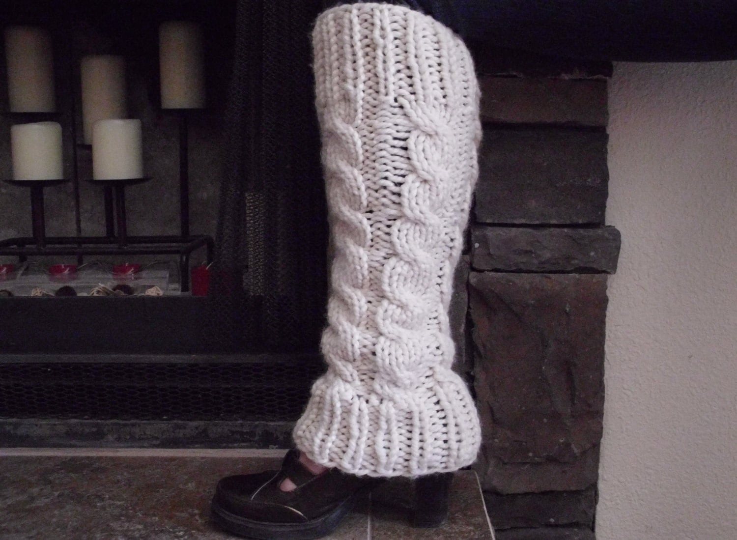 Leg Warmers Cream Knitted Leg Warmers Hand Knit Cabled Etsy