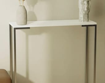 Mesa consola cromada – Mesa de entrada minimalista, mesa auxiliar estrecha para sofá