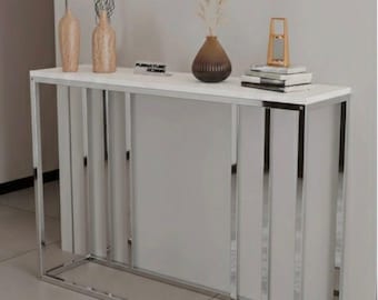 Modern Chrome Console Table – Sleek Metal Frame Entryway Hallway Furniture