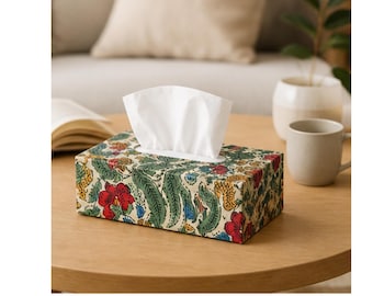 Copri scatola per fazzoletti con stampa botanica a blocchi di legno / Decorazione per la casa in cotone Jaipur con motivi floreali