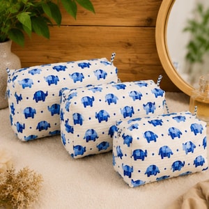 asian elephant print travel makeup bag Elephant Jungle Velvet Wash Bag: Large Travel Cosmetic Storage