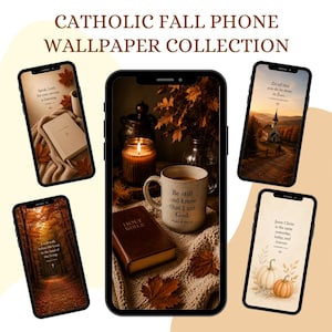 Katholische Herbst-Hintergrundbilder fürs Handy – Paket | 5 christliche Herbst-Bibelverse als Hintergrundbilder | Gemütliche Glaubens-Hintergrundbilder für iPhone (digitaler Download)
