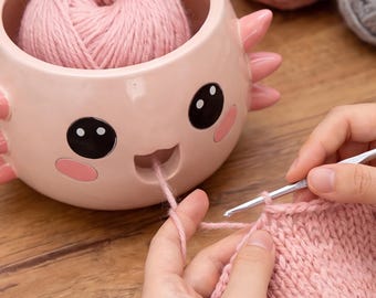 Cute Axolotl Yarn Holder Bowl Resin Crochet Organizer Custom Engraved Knitting Storage Gift for Her