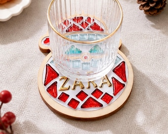 Custom Name DIY Mosaic Coaster Kit Personalized Christmas Craft Set Xmas Decor Gift Holiday Bauble Santa Star Tree Craft