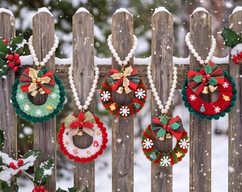 Christmas Wreath Ornament, Chenille Tree Decoration with Beaded Loop and Bells, 25 Styles, Secret Gift for He/Her