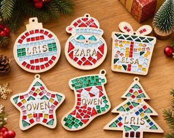 Personalized DIY Christmas Mosaic Coaster Kit Custom Name Craft Set Holiday Ornament Gift Xmas Tree Stocking Santa Decor