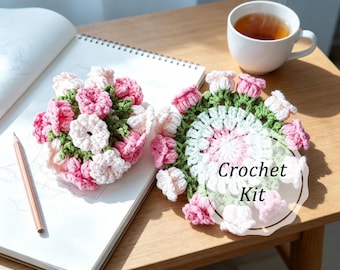 DIY Lily of the Valley Crochet Kit, Beginner Friendly Flower Coaster Craft Kit, Cute Floral Home Decor, Birthday Gift for Her