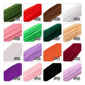 May include: A collection of sixteen bundles of fuzzy pipe cleaners in various colors, each labeled with a number from #01 to #16. The colors include shades of green, red, brown, white, pink, orange, purple, burgundy, black, and light lavender.