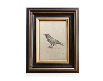 Vintage Raven Pencil Sketch | Hand Drawn Gothic Bird Art | Dark Academia Wall Decor