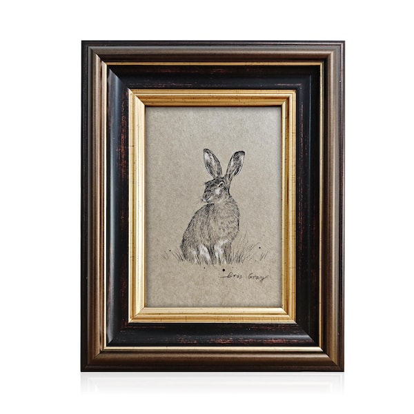 Original Vintage Rabbit Pencil Sketch | Hand Drawn Hare Farmhouse Wall Decor