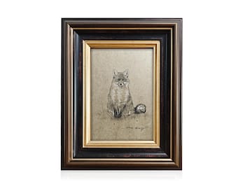 ヴィンテージ風キツネの鉛筆スケッチ｜手描きの野生動物アート｜森のコテージ風壁飾り