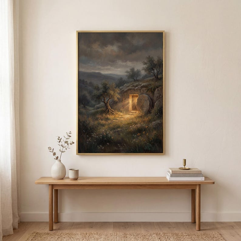 Empty Tomb Art, Jesus Resurrection Print, Easter Christian Wall Decor ...