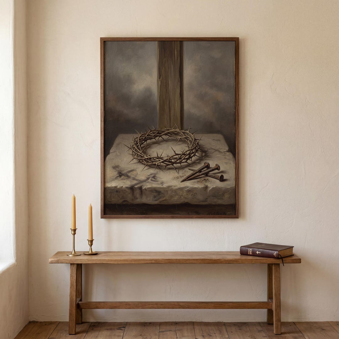 Crown of Thorns Jesus Christ Print, Catholic Wall Art Crucifixion Nails ...