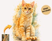 Custom Cat Portrait Watercolor Art | Personalized Pet Memorial Wall Art (Digital Download)