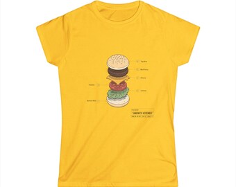 Cheeseburger Assembly Drawing T-Shirt | Burger Diagram Tee
