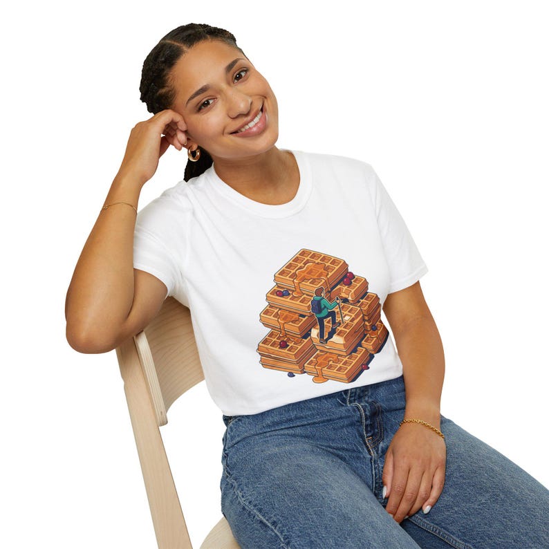 Quirky Waffle Stack T-Shirt | Foodie Breakfast Illustration Tee image 6