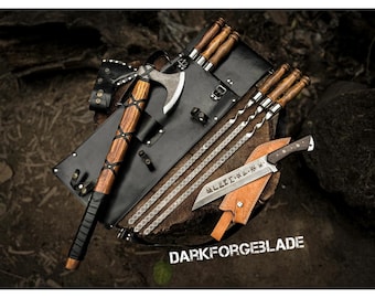 Juego de brochetas personalizadas para barbacoa: acero inoxidable con funda de cuero / Regalo para él