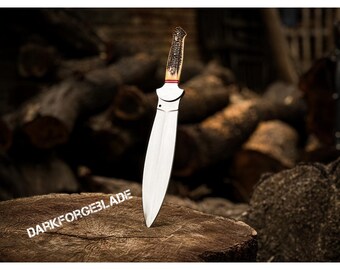 Cuchillo artesanal de acero cromado de 12 pulgadas con mango de asta de ciervo / Regalo personalizado