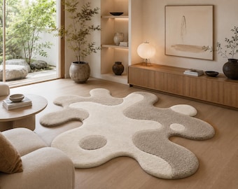 Tappeto astratto a forma di macchia, realizzato a mano, lussuoso tappeto in lana dalla forma organica, arredamento moderno scandinavo per la casa.