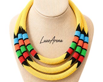 Elegant Maasai Boho Necklace For Women, Handmade Colorful African Beaded Necklace, Ethnic Charm Necklace for Women, Birthday Gift For Her