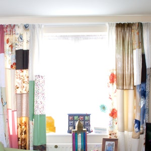 Patchwork Curtains Boho Bohemian Curtain Hippie Cottage Chic Decor Shabby Chic Colorful Kids Curtains image 1