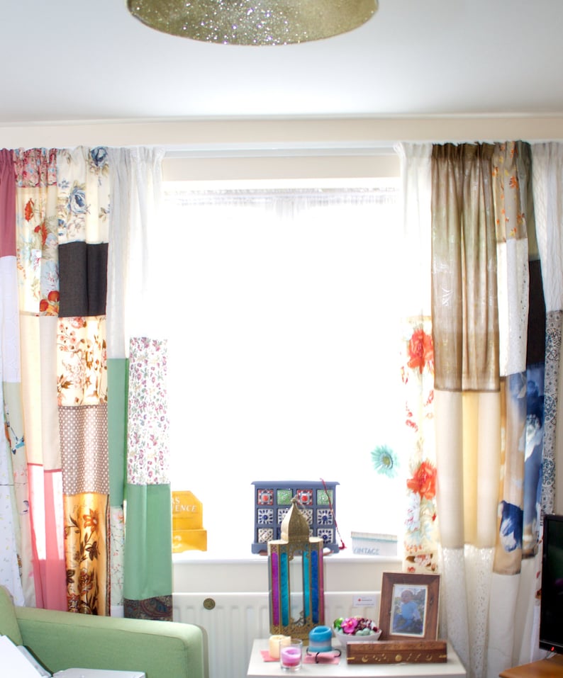 Patchwork Curtains Boho Bohemian Curtain Hippie Cottage Chic Decor Shabby Chic Colorful Kids Curtains image 1