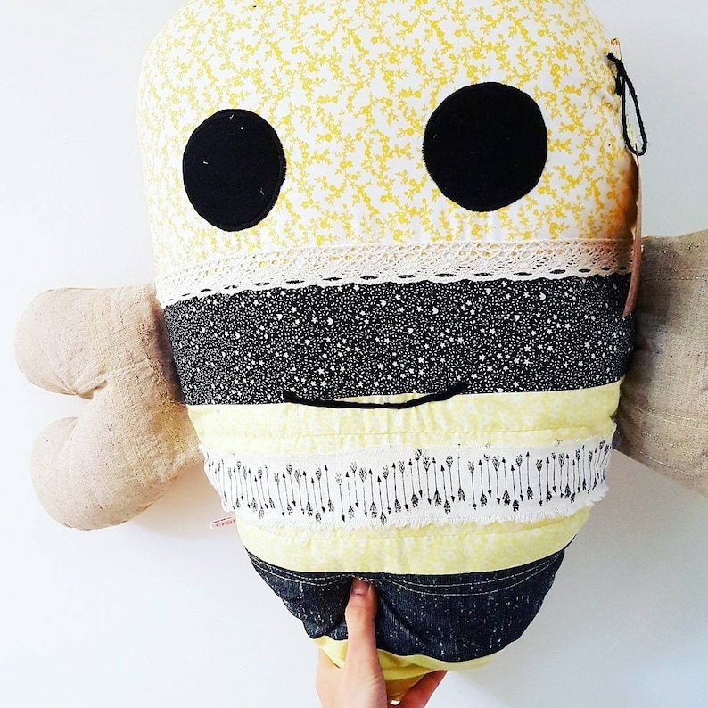 Bumble Bee Toy honey bee bee soft toy Large Bee cushion nursery soft toy bee gift bee plushie garden toy Bee Toy woodland toy