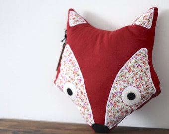 Fox Cushion - Woodland Decoration - Nursery Decor - Woodland Bedroom - Fox Gifts - Fox Decor - safari nursery decor, Red Cushion