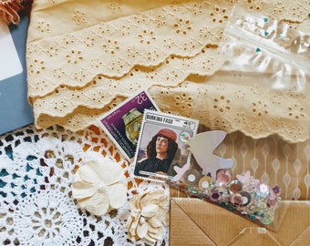 Slow Stitching Kit - Fabric Bundle - Fabric Journal Kit - Vintage Bundle - Assorted Stitch Kit -Crafty Kit - Craft Kit -20 items in each kit
