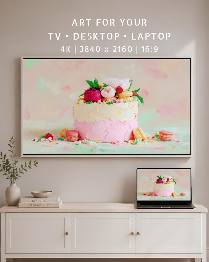 TV Art Modern Cake, Impasto Wallpaper, Birthday Decor for Frame TV ...