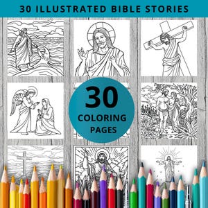 30 Bible Stories Coloring Pages for Kids, Christian Coloring Book, Sunday School Activities, Scripture Printables, Instant Download PDF
