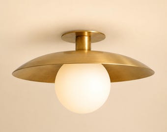 Handgemaakte messing verzonken plafondlamp | Wereldbol uit het midden van de eeuw | Aangepast formaat en afwerking|  Meerdere kleuren