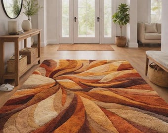 Abstract Area Rug, Rust Terracotta Wool Rug, Modern Organic Rug, Earth Tone Living Room Rug, Boho Contemporary Carpet, Handmade Rug