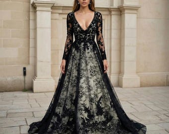 Gothic wedding dress,black wedding dress,gothic prom dress,tulle dress,black ball gown,plus size ball gown,masquerade ball gown