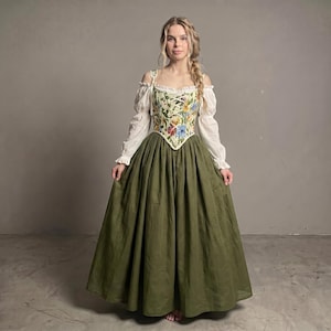 embroidered renaissance dress cotton linen under $100 Renaissance Dress Embroidered