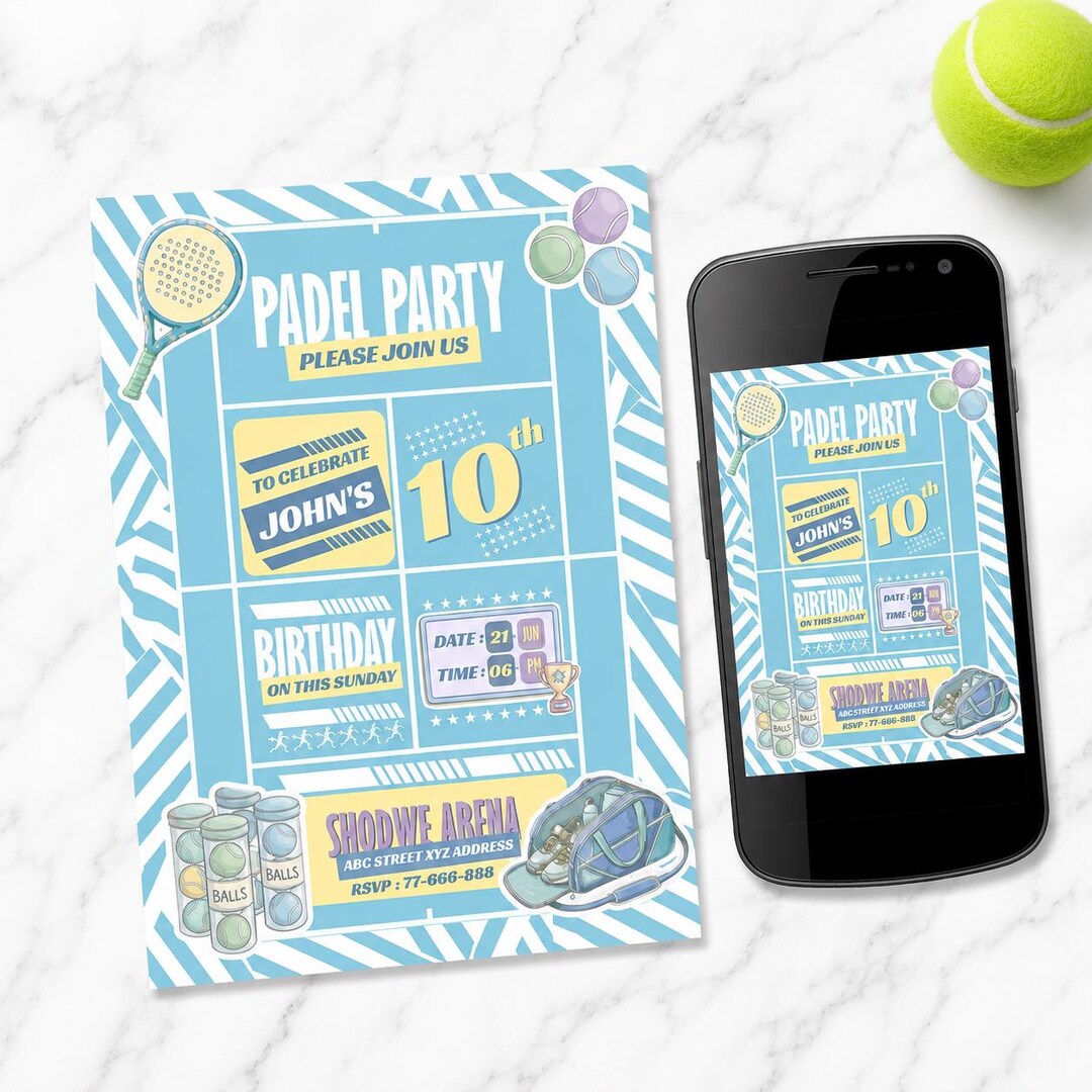 Padel Birthday Invitation | Padel Party Invite | Sports Birthday ...