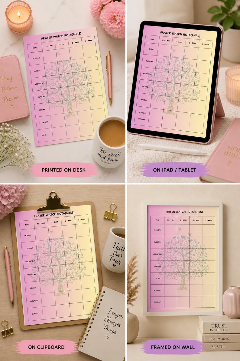 Church Rota Sample 24HRS Prayer Rota Printable | Intercessory Schedule | Christian Planner ...