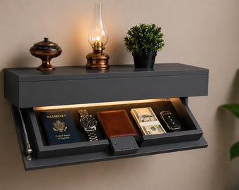 Estante flotante con compartimento oculto, acceso RFID, luz LED, almacenamiento seguro (70 cm)