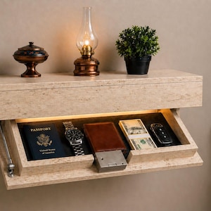 Hidden Compartment Floating Shelf, RFID Access, LED Light, Secure Storage (70cm)