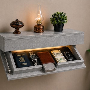 Hidden Compartment Floating Shelf, RFID Access, LED Light, Secure Storage (70cm)
