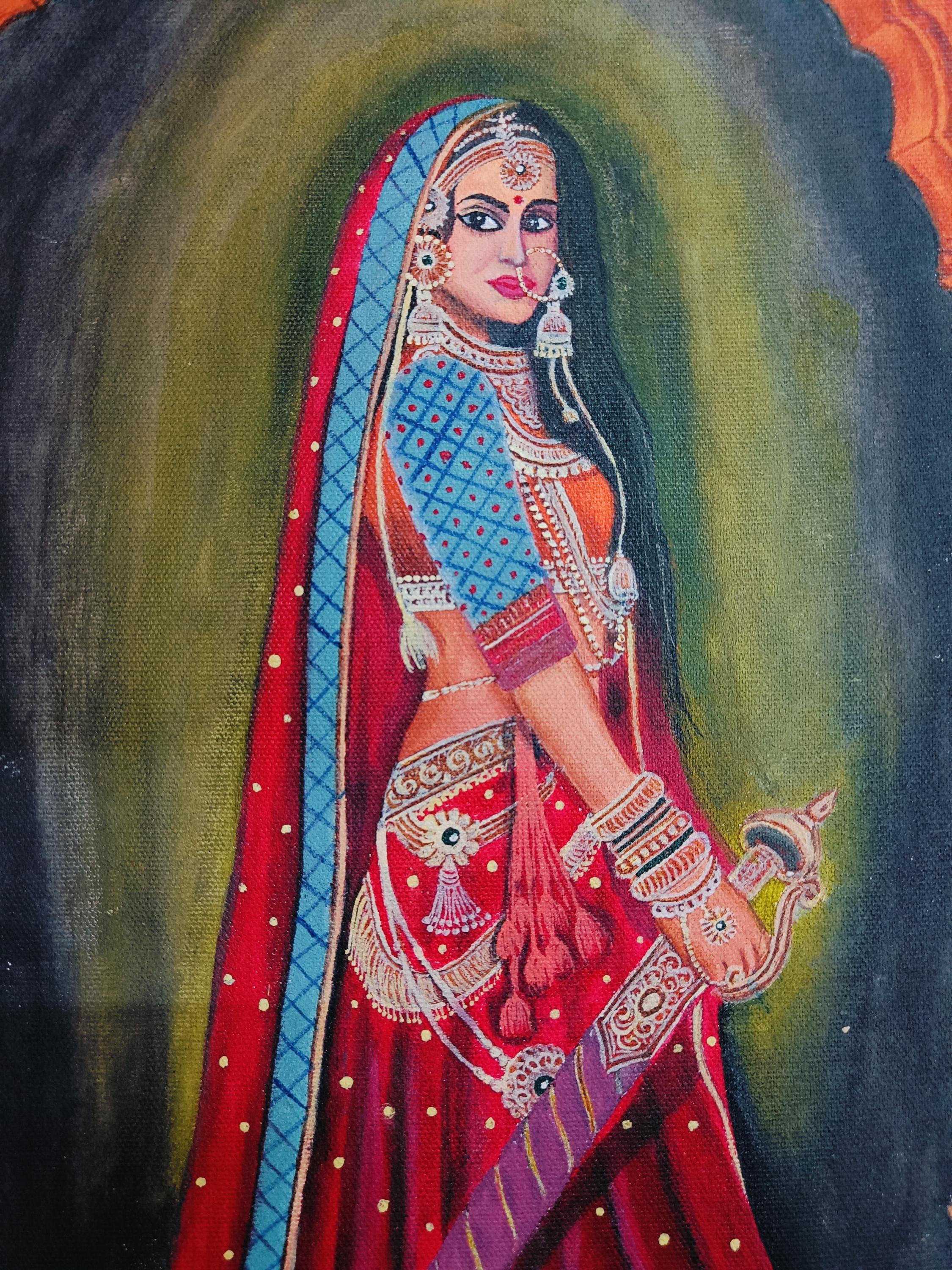 Hand-painted Rajput Warrior Queen Portrait, Royal Indian Rani Wall Art ...