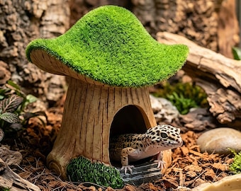Mushroom Reptile Hide Gecko Hideout Moss Lizard Cave Habitat Terrarium Resin Ornament