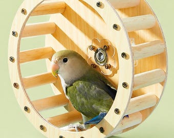 Natürliche Holz Papagei Übung Rad Interaktives Spielzeug für Wellensittich Nymphensittich Vogel Käfig Dekor Zubehör