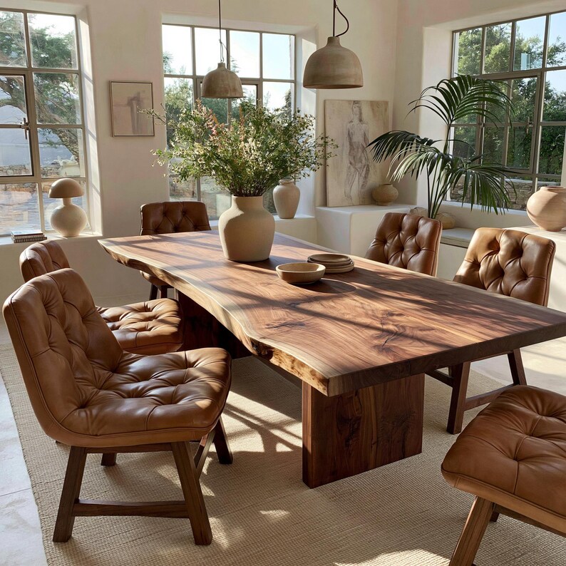 Custom Live Edge Walnut Dining Table, Solid Wood Farmhouse Kitchen ...